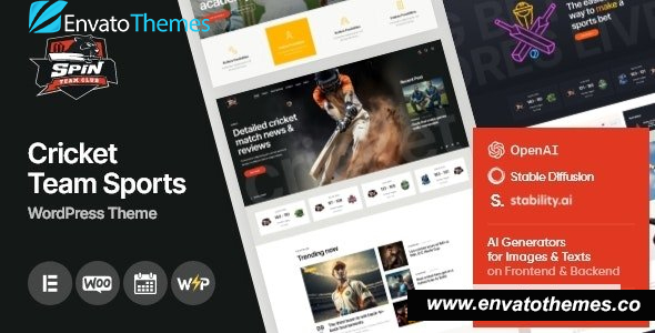 Spin v1.0 – Cricket Team Sports WordPress Theme + AI